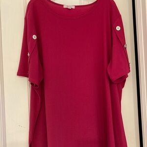 89th & Madison Pink Short Sleeve Tee with Button Details